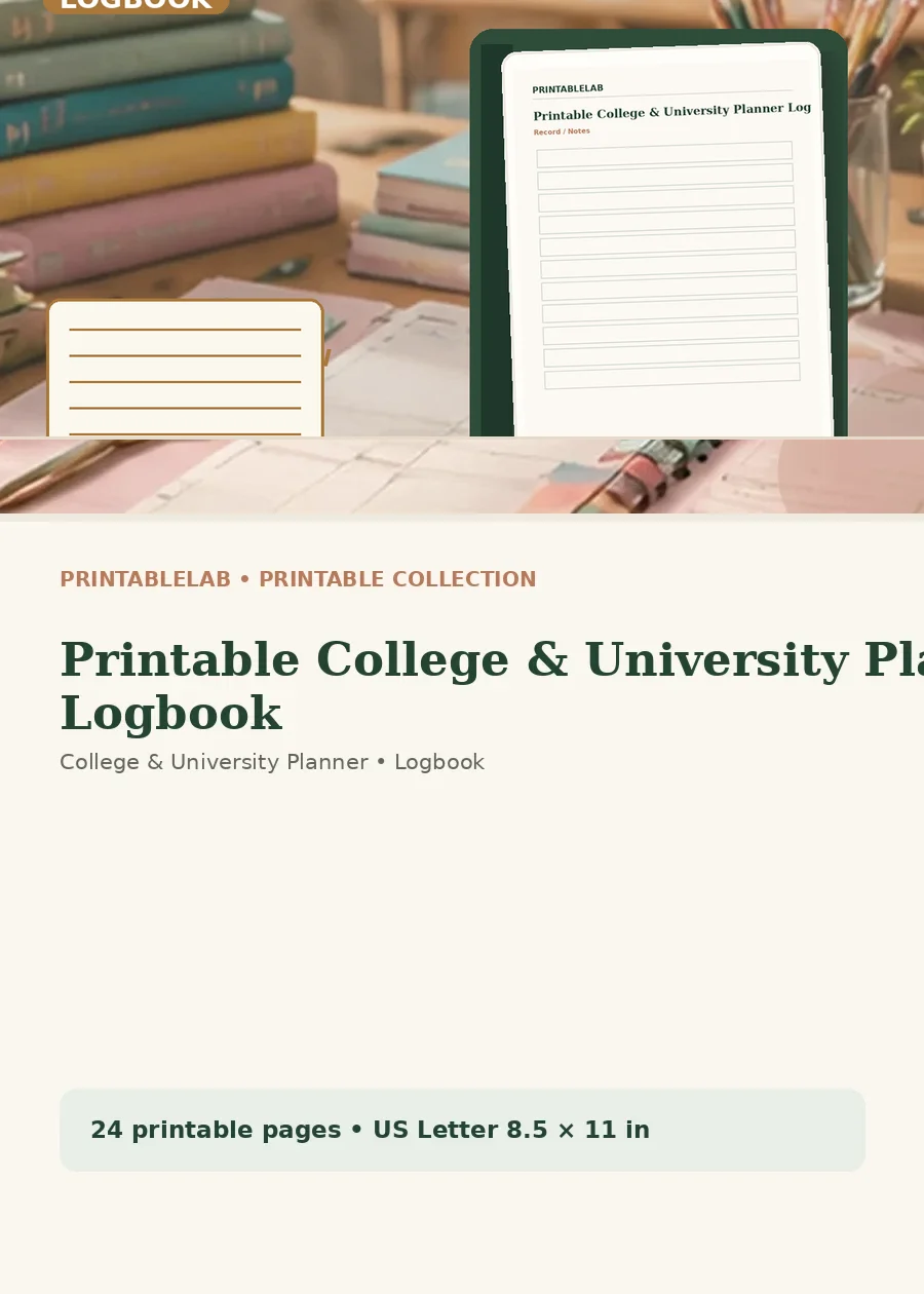 Printable College & University Planner Logbook cover