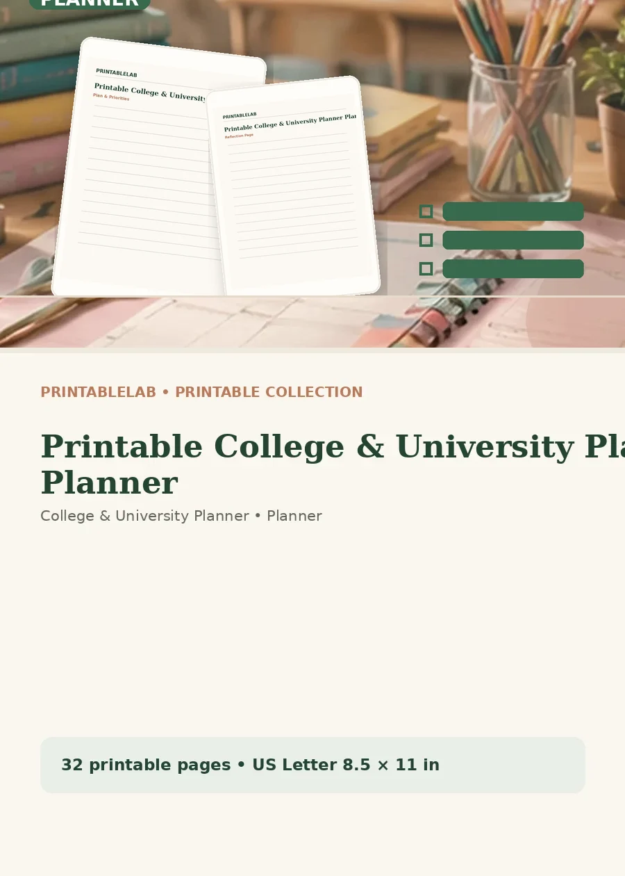 Printable College & University Planner Planner cover