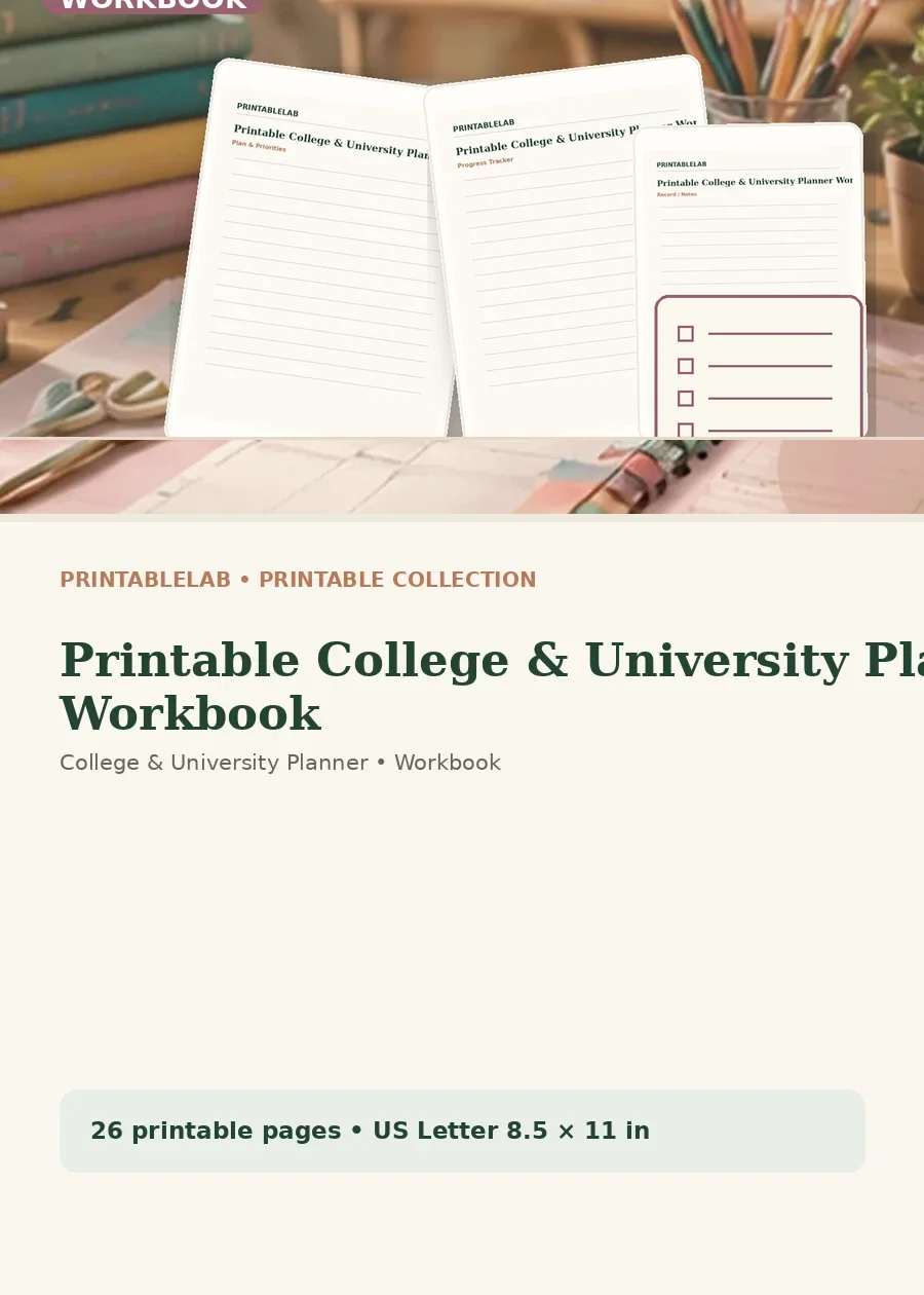 Printable College & University Planner Workbook cover