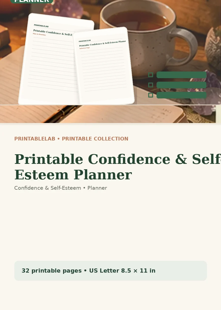 Printable Confidence & Self-Esteem Planner cover