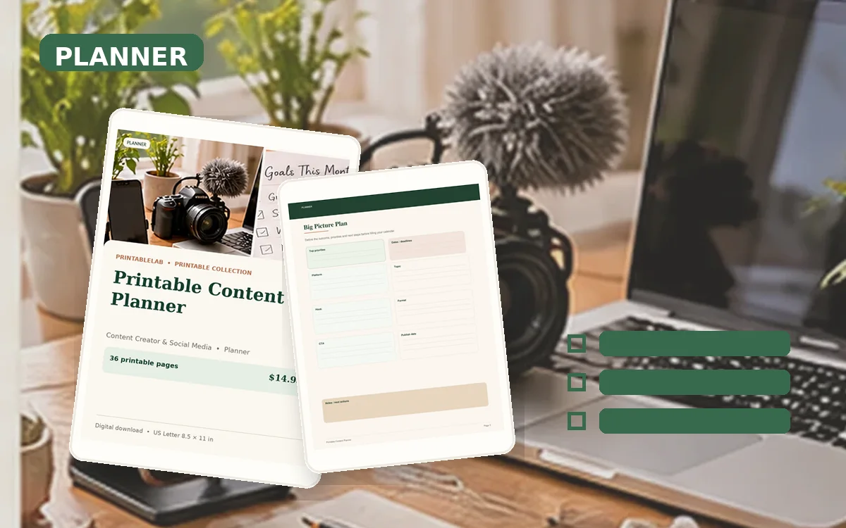 Printable Content Planner cover