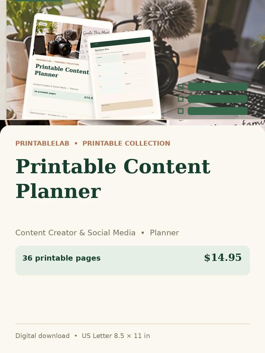 Printable Content Planner cover