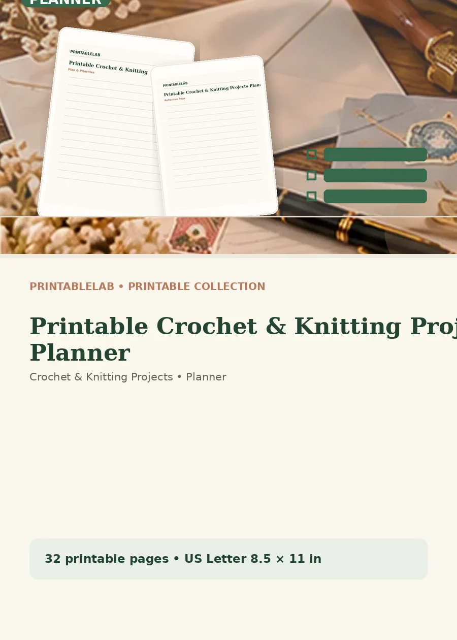 Printable Crochet & Knitting Projects Planner cover