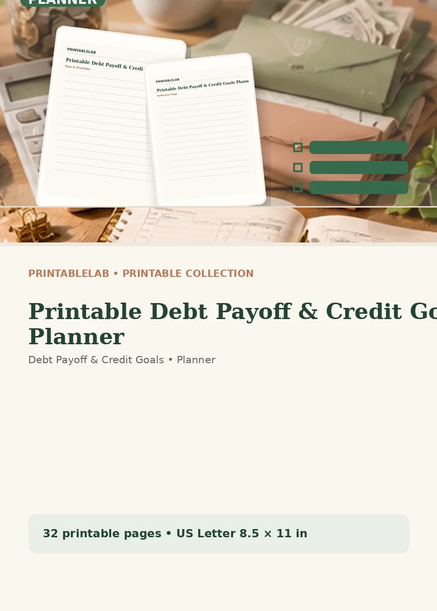 Printable Debt Payoff & Credit Goals Planner cover