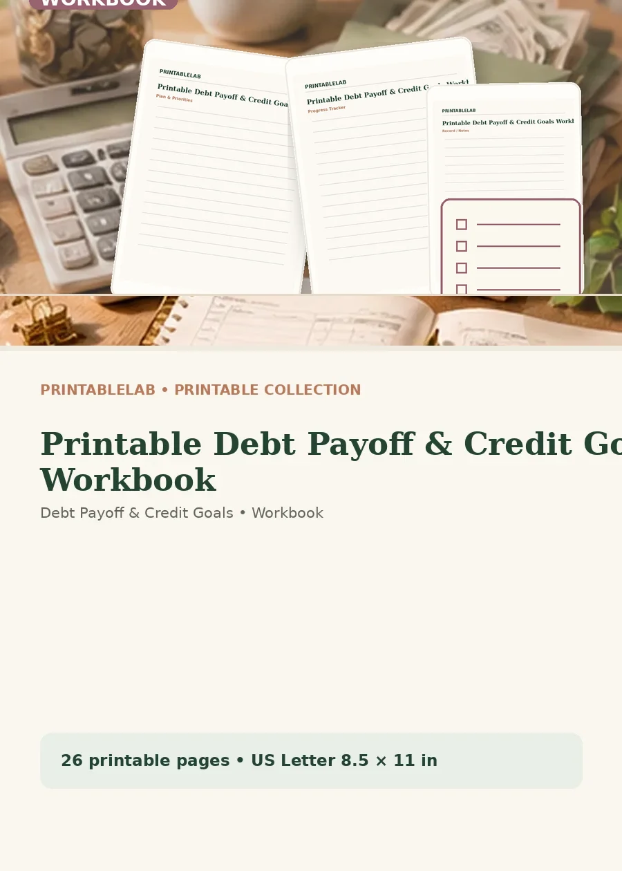 Printable Debt Payoff & Credit Goals Workbook cover