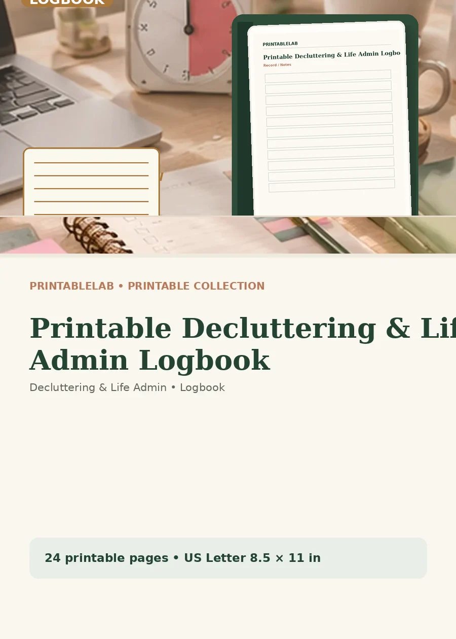 Printable Decluttering & Life Admin Logbook cover