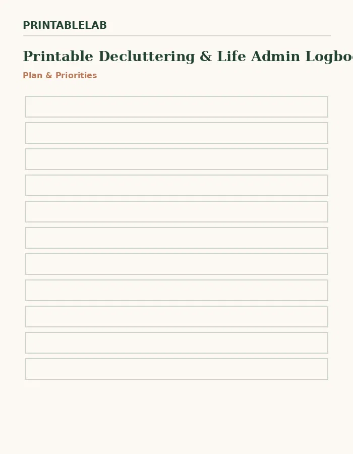 Printable Decluttering & Life Admin Logbook preview 1