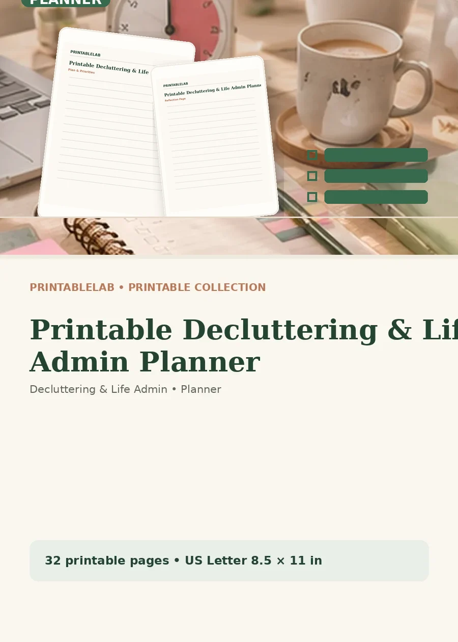 Printable Decluttering & Life Admin Planner cover