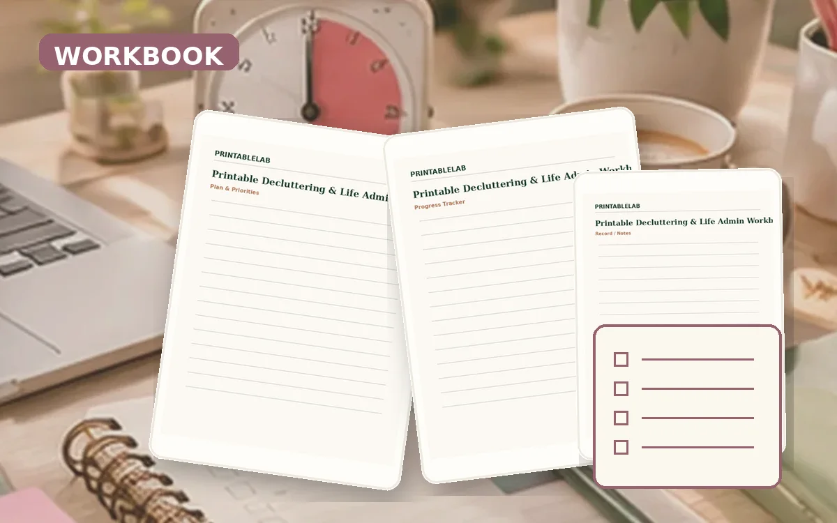 Printable Decluttering & Life Admin Workbook cover