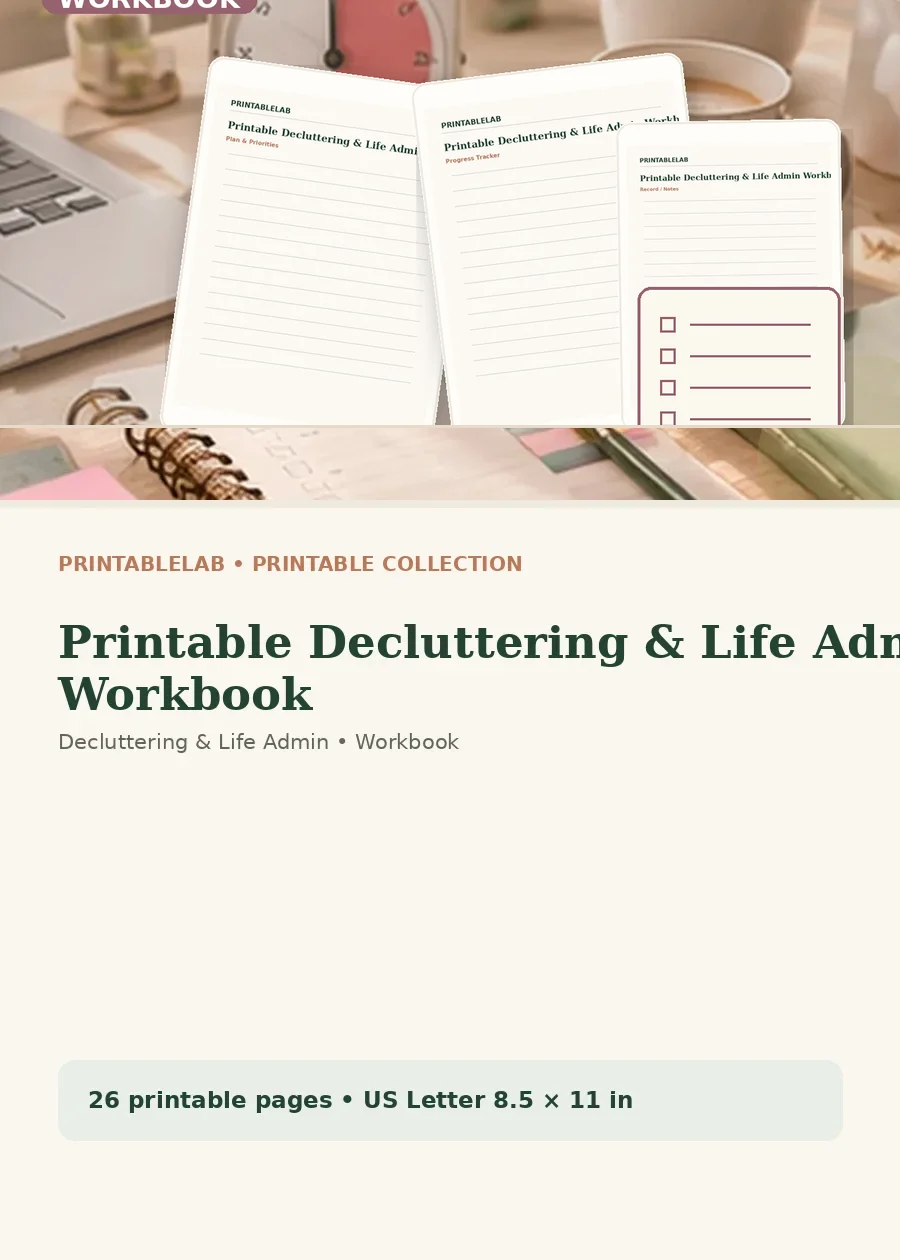 Printable Decluttering & Life Admin Workbook cover