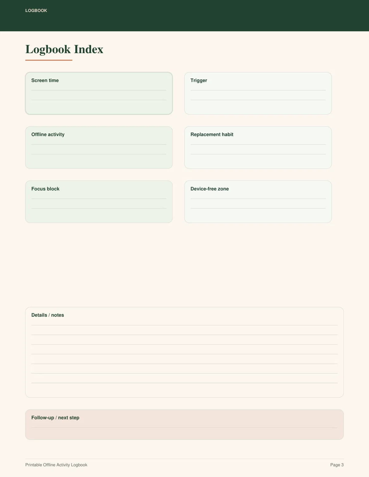 Printable Offline Activity Logbook preview 2