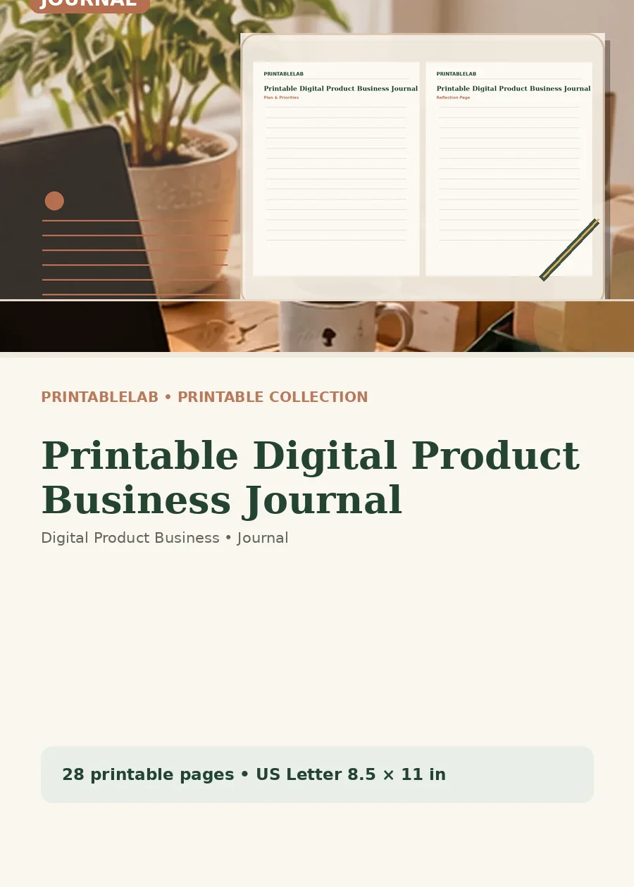 Printable Digital Product Business Journal cover
