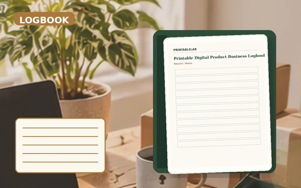 Printable Digital Product Business Logbook cover