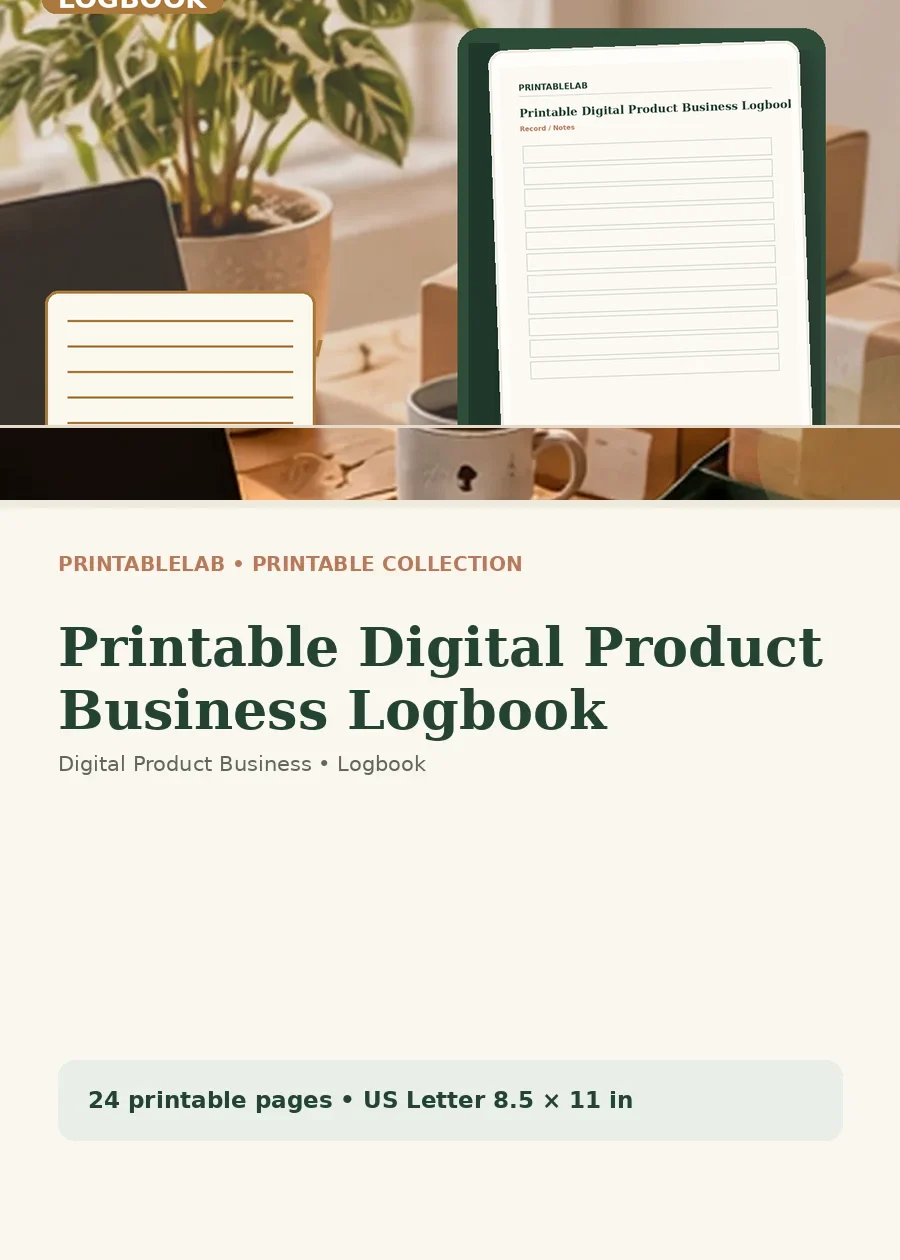 Printable Digital Product Business Logbook cover