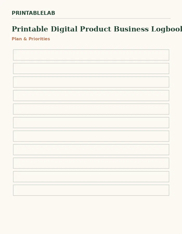 Printable Digital Product Business Logbook preview 1
