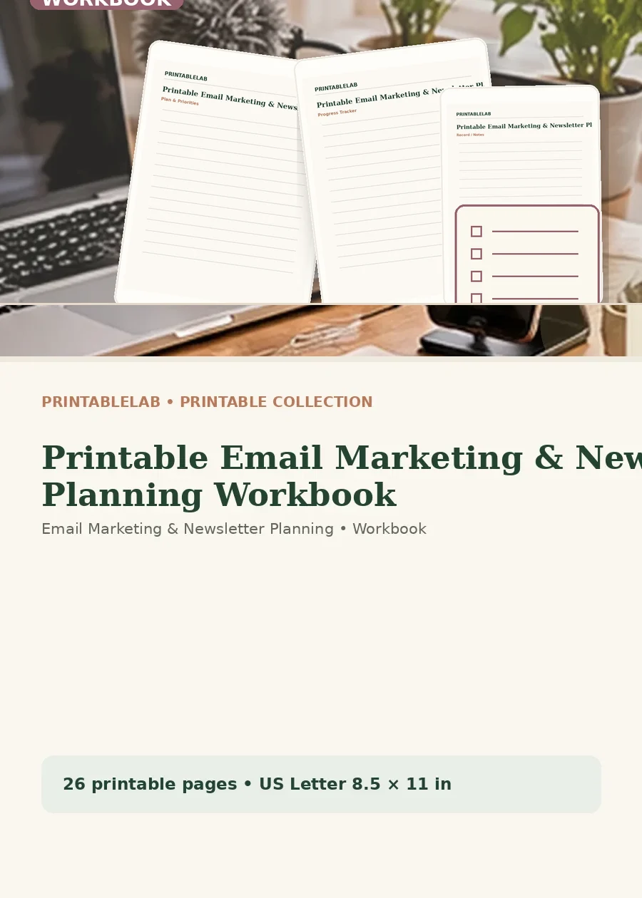 Printable Email Marketing & Newsletter Planning Workbook cover