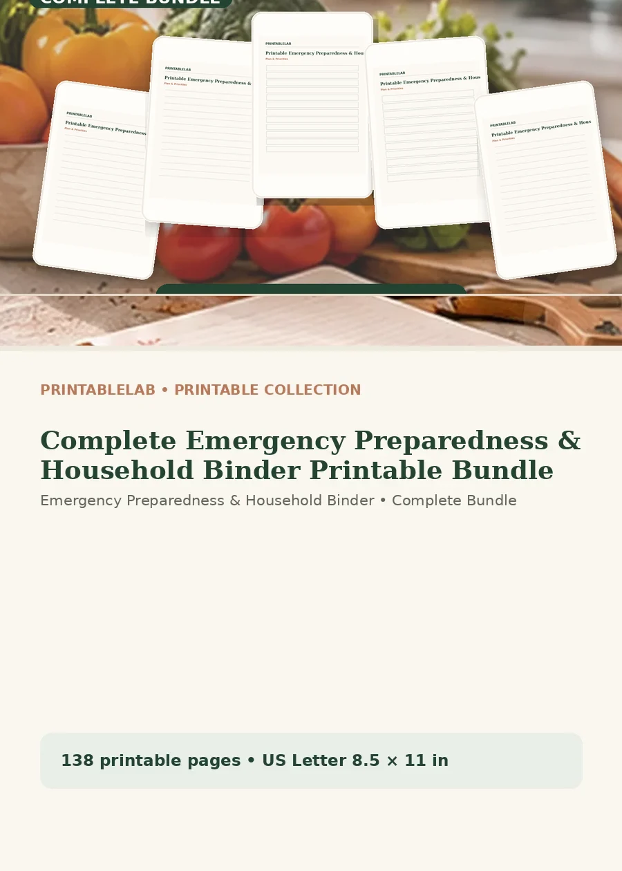 Complete Emergency Preparedness & Household Binder Printable Bundle cover