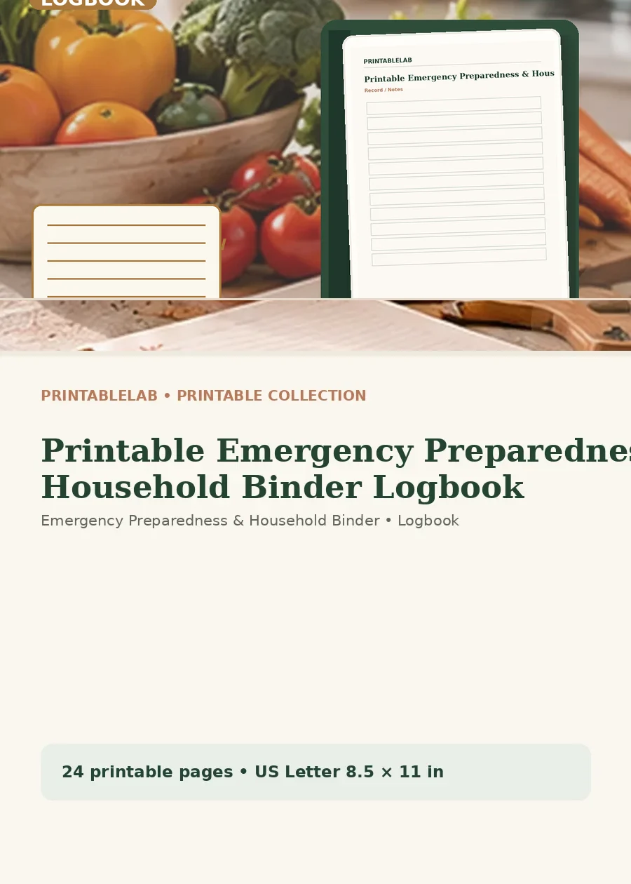 Printable Emergency Preparedness & Household Binder Logbook cover