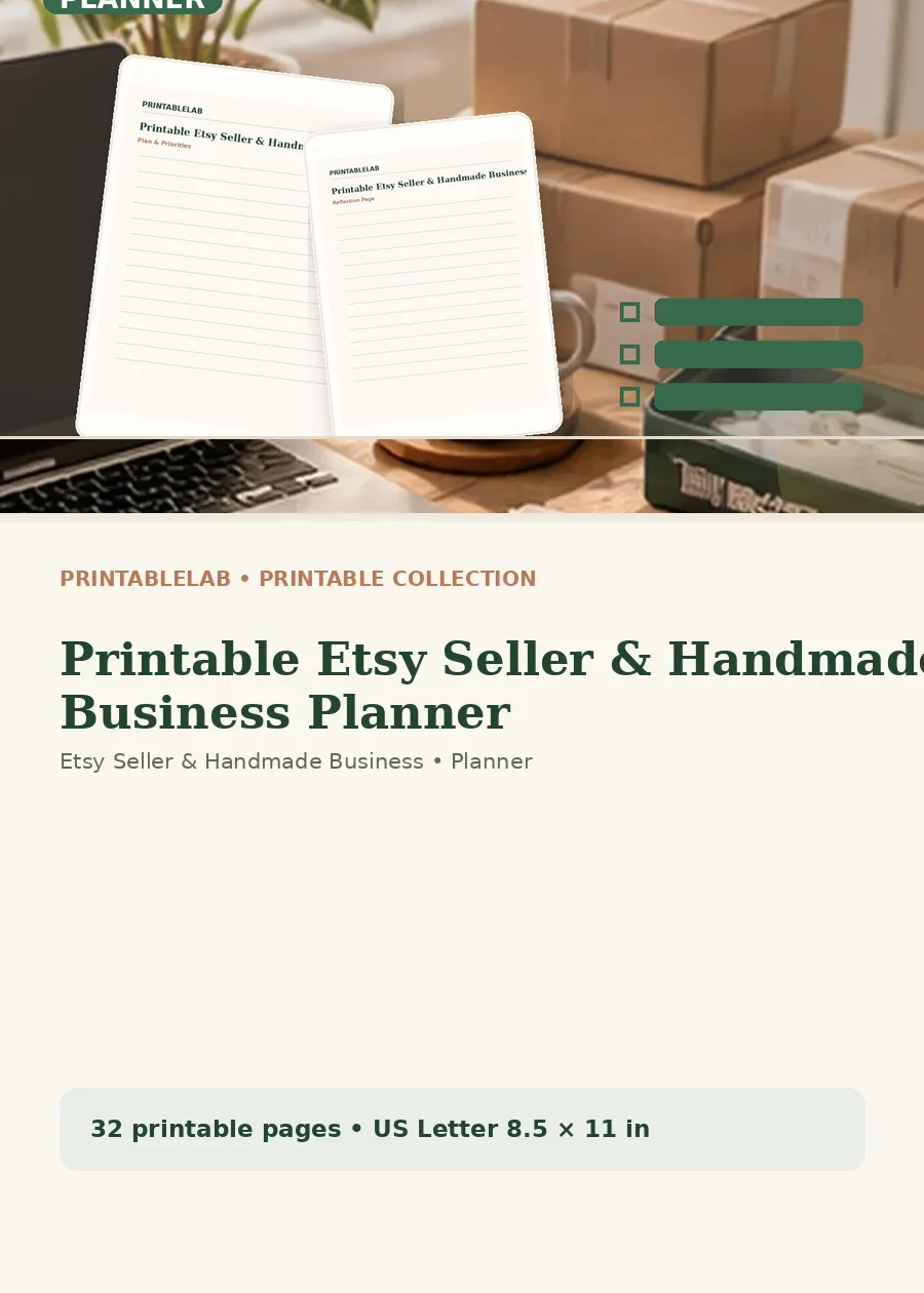 Printable Etsy Seller & Handmade Business Planner cover