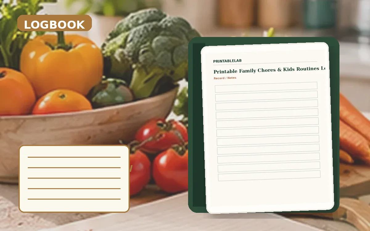 Printable Family Chores & Kids Routines Logbook cover