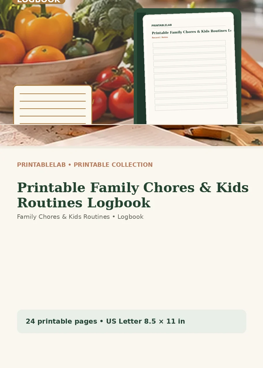 Printable Family Chores & Kids Routines Logbook cover