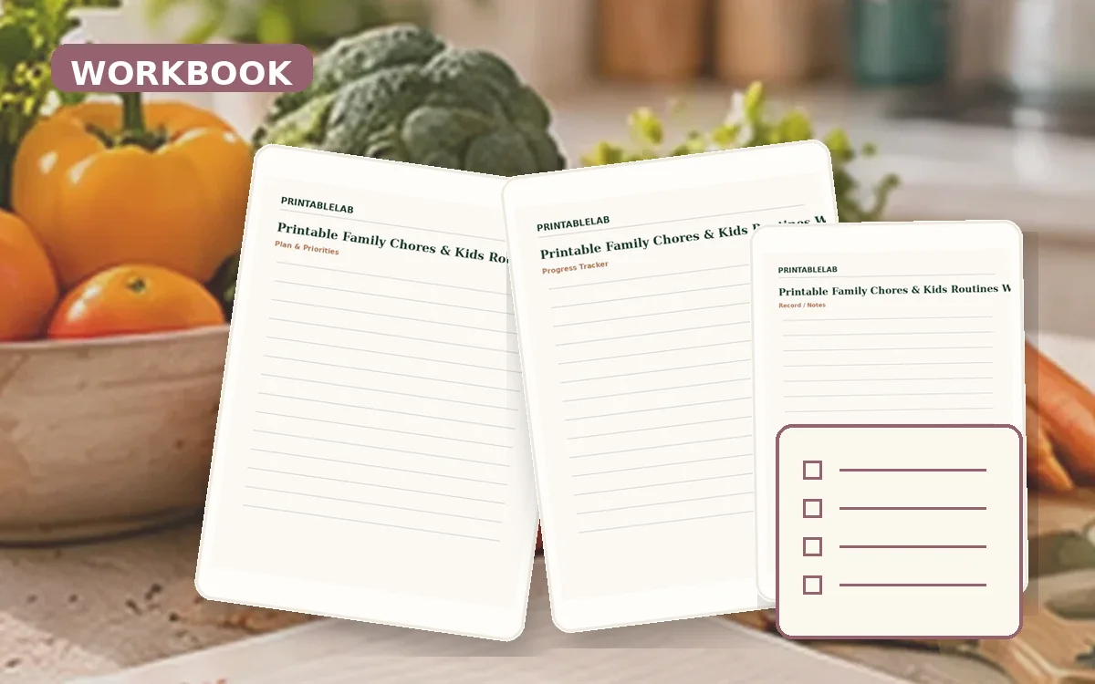 Printable Family Chores & Kids Routines Workbook cover