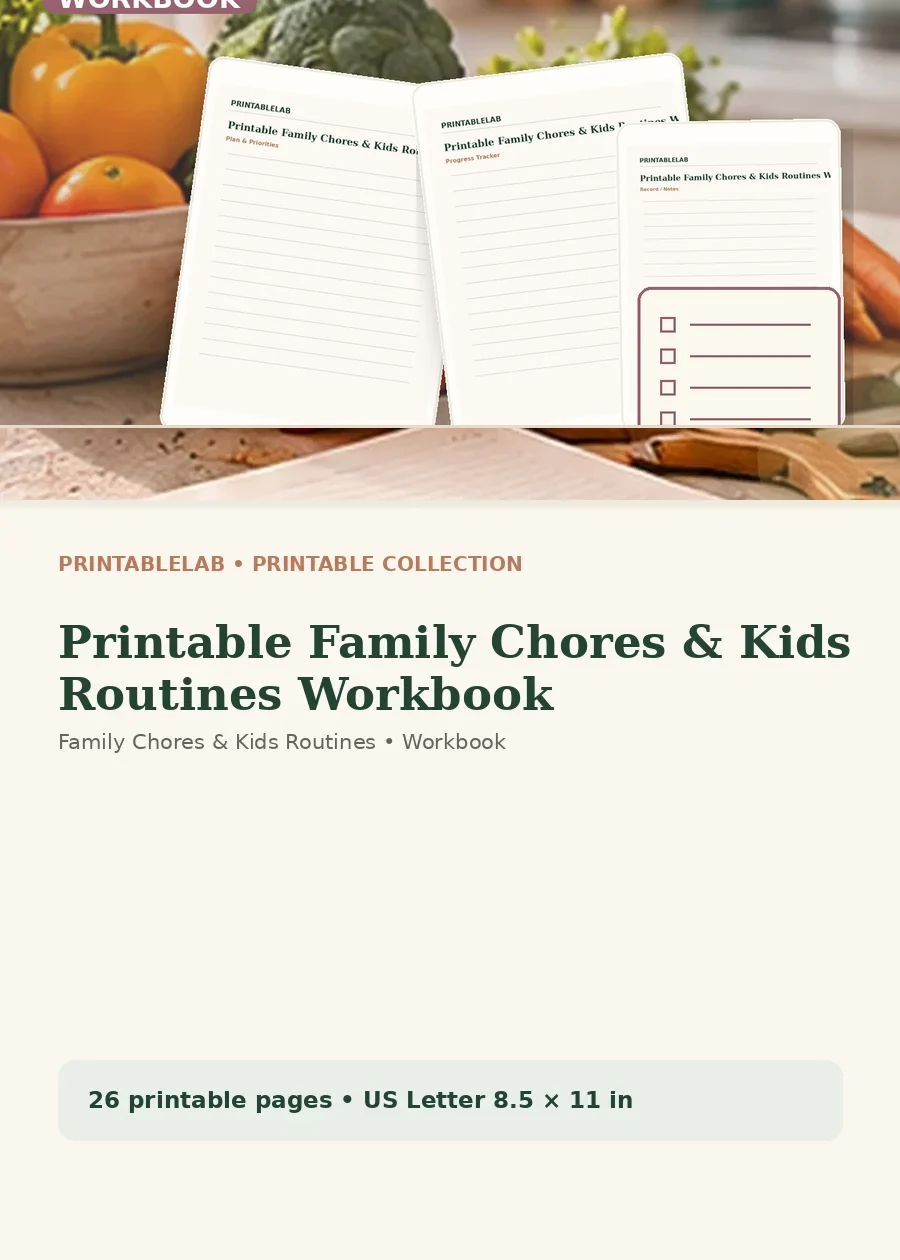 Printable Family Chores & Kids Routines Workbook cover