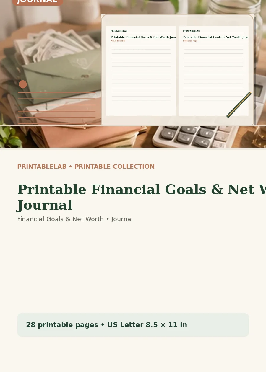 Printable Financial Goals & Net Worth Journal cover
