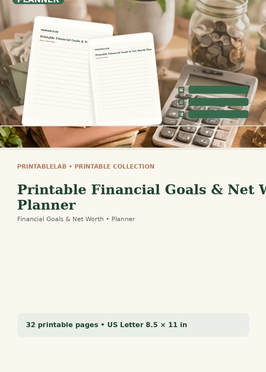 Printable Financial Goals & Net Worth Planner cover