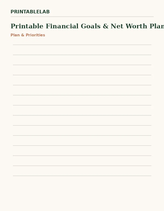 Printable Financial Goals & Net Worth Planner preview 1