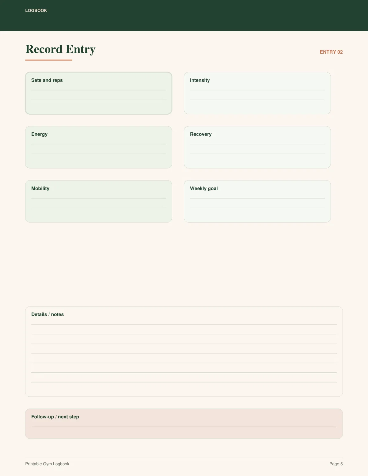 Printable Gym Logbook preview 4