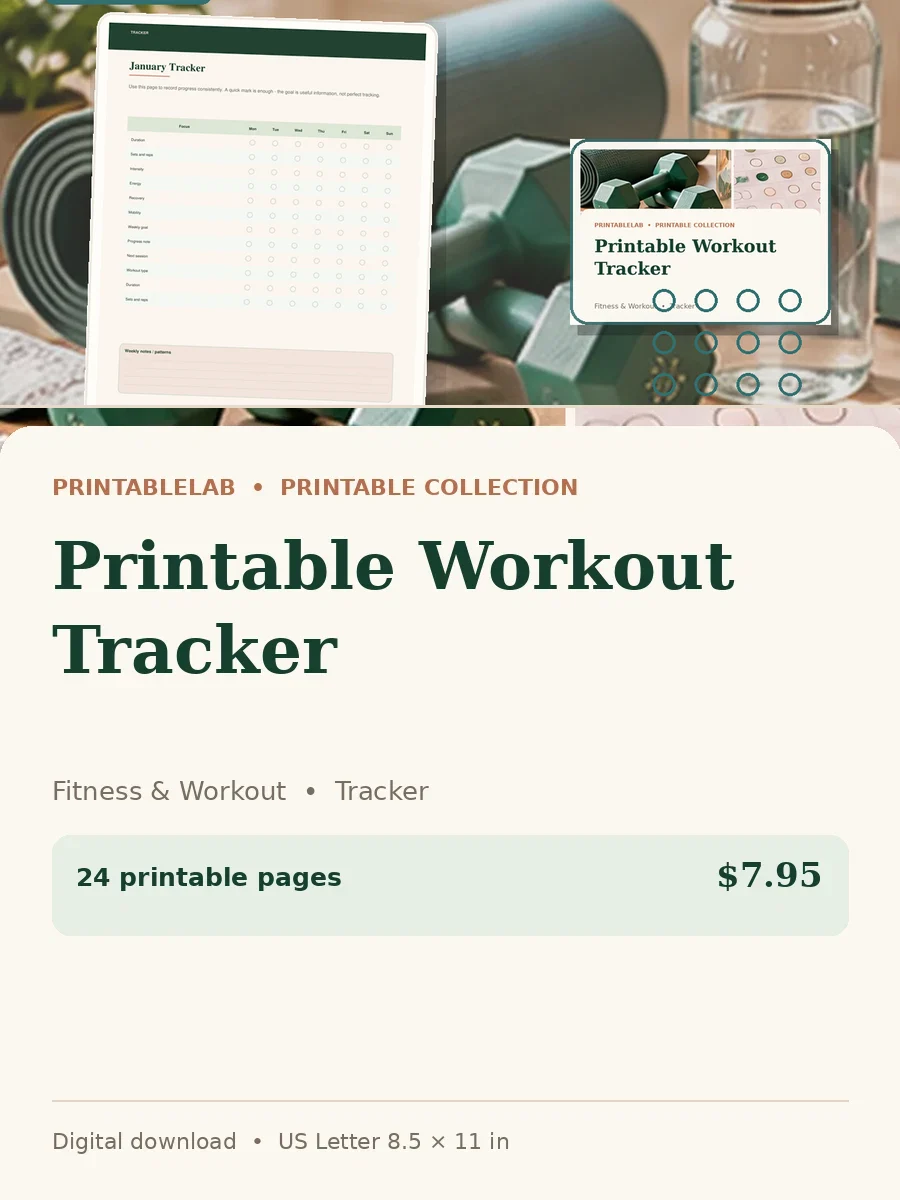 Printable Workout Tracker cover
