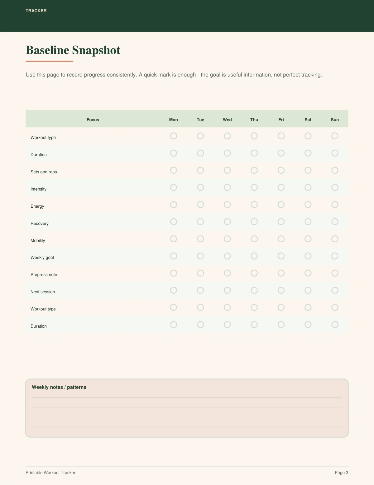 Printable Workout Tracker preview 2