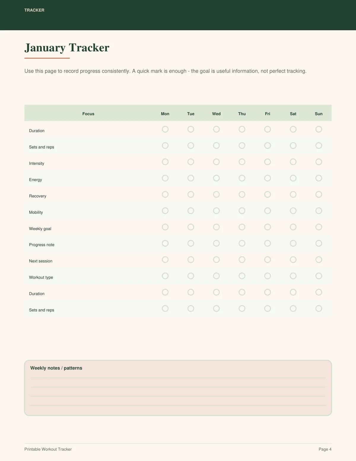 Printable Workout Tracker preview 3