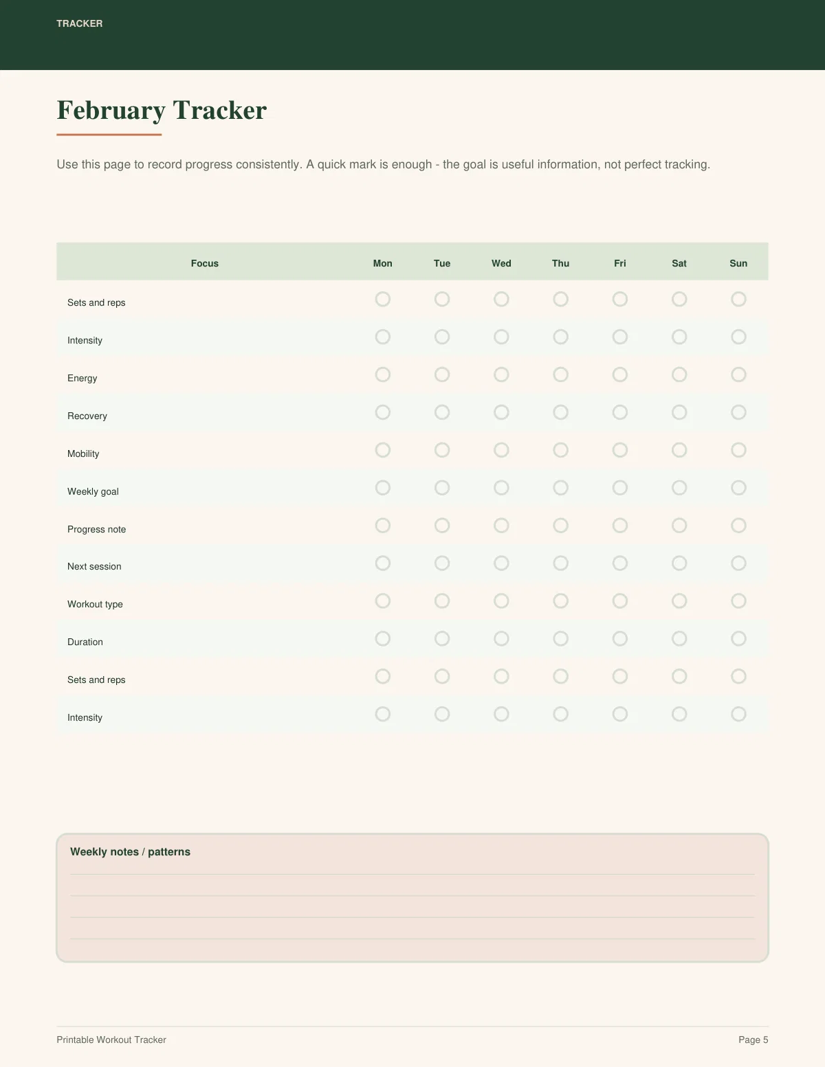 Printable Workout Tracker preview 4