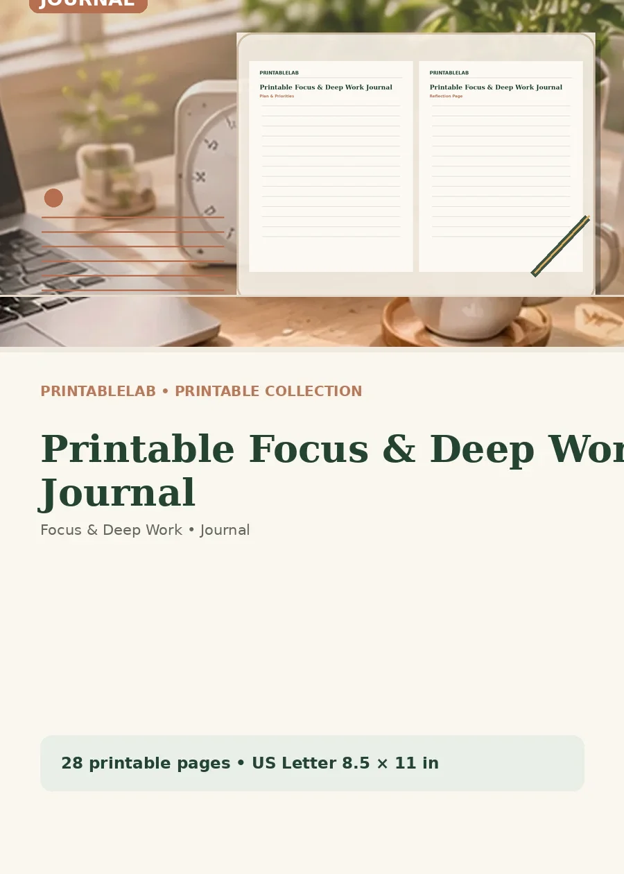 Printable Focus & Deep Work Journal cover