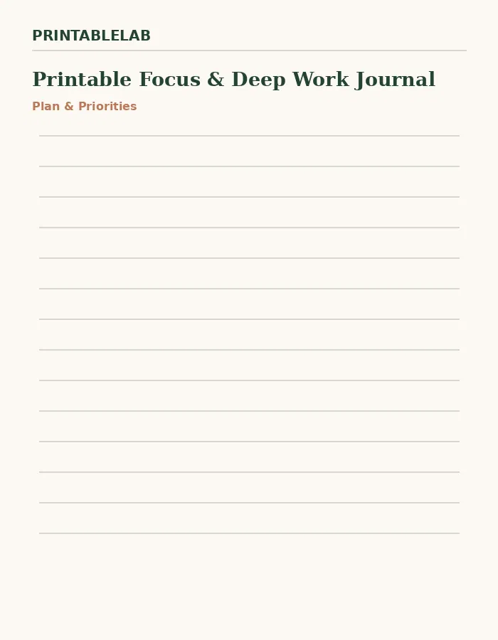 Printable Focus & Deep Work Journal preview 1