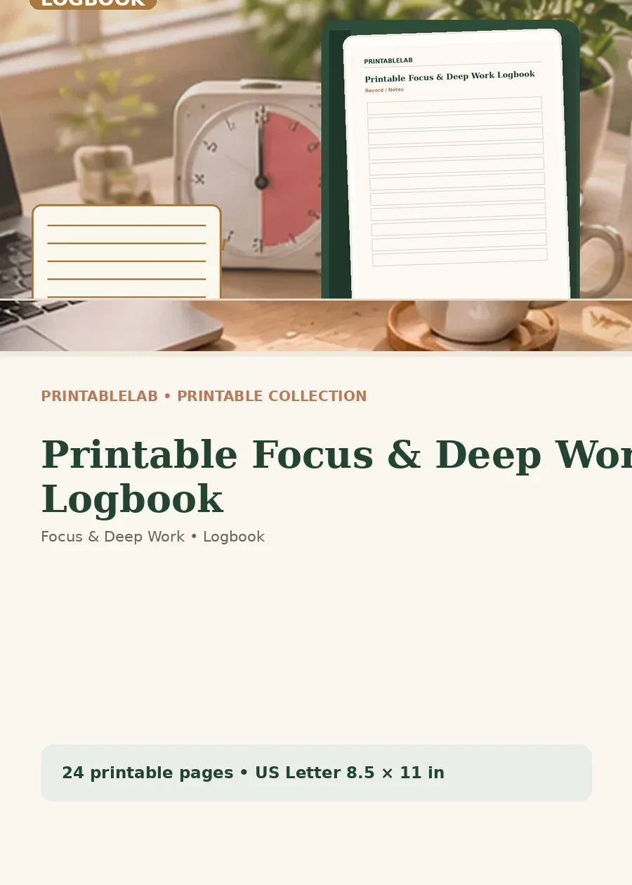 Printable Focus & Deep Work Logbook cover