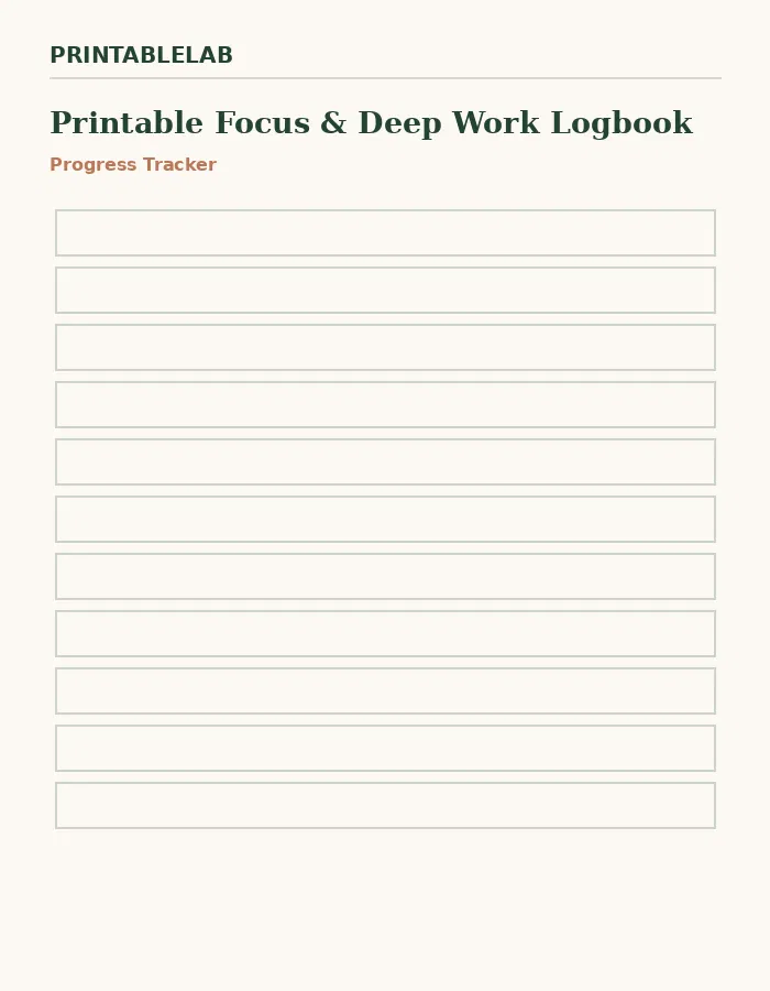 Printable Focus & Deep Work Logbook preview 3