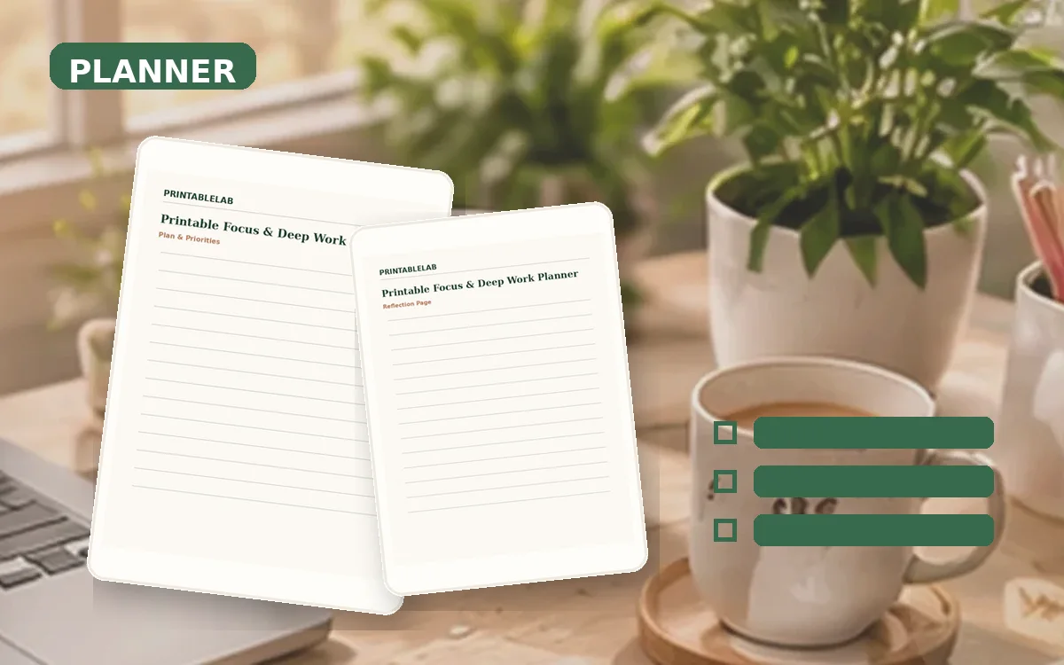Printable Focus & Deep Work Planner cover