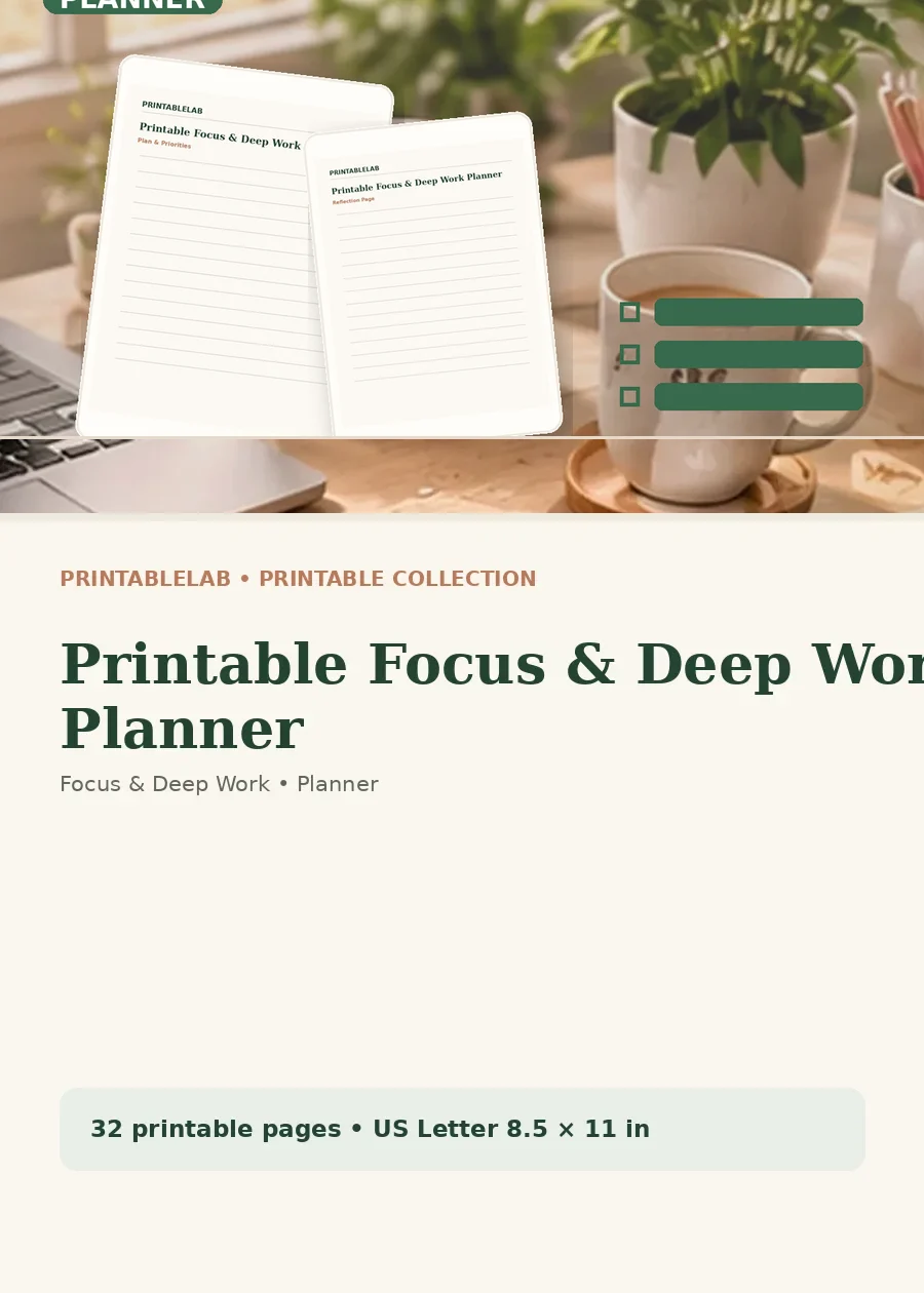 Printable Focus & Deep Work Planner cover
