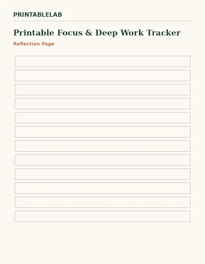 Printable Focus & Deep Work Tracker preview 2