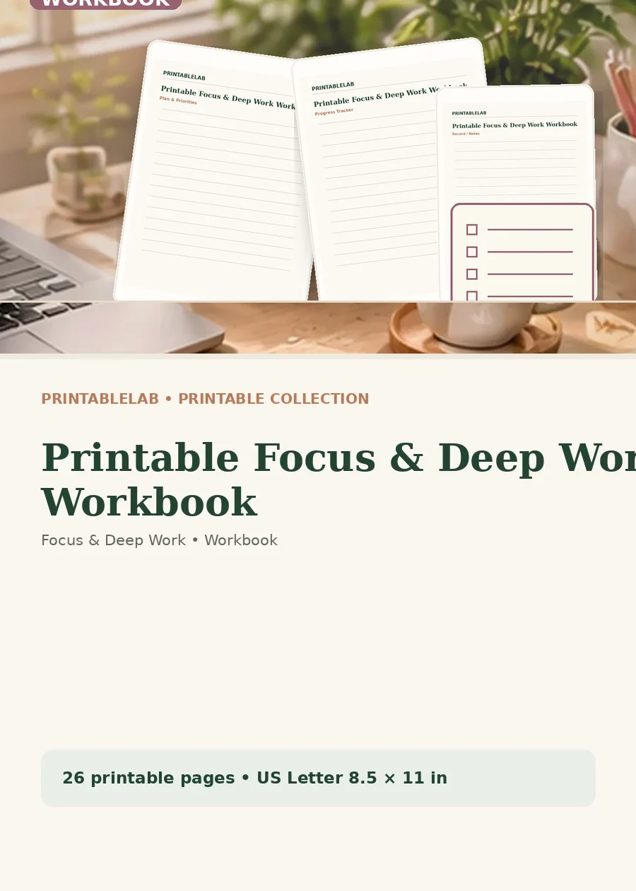 Printable Focus & Deep Work Workbook cover