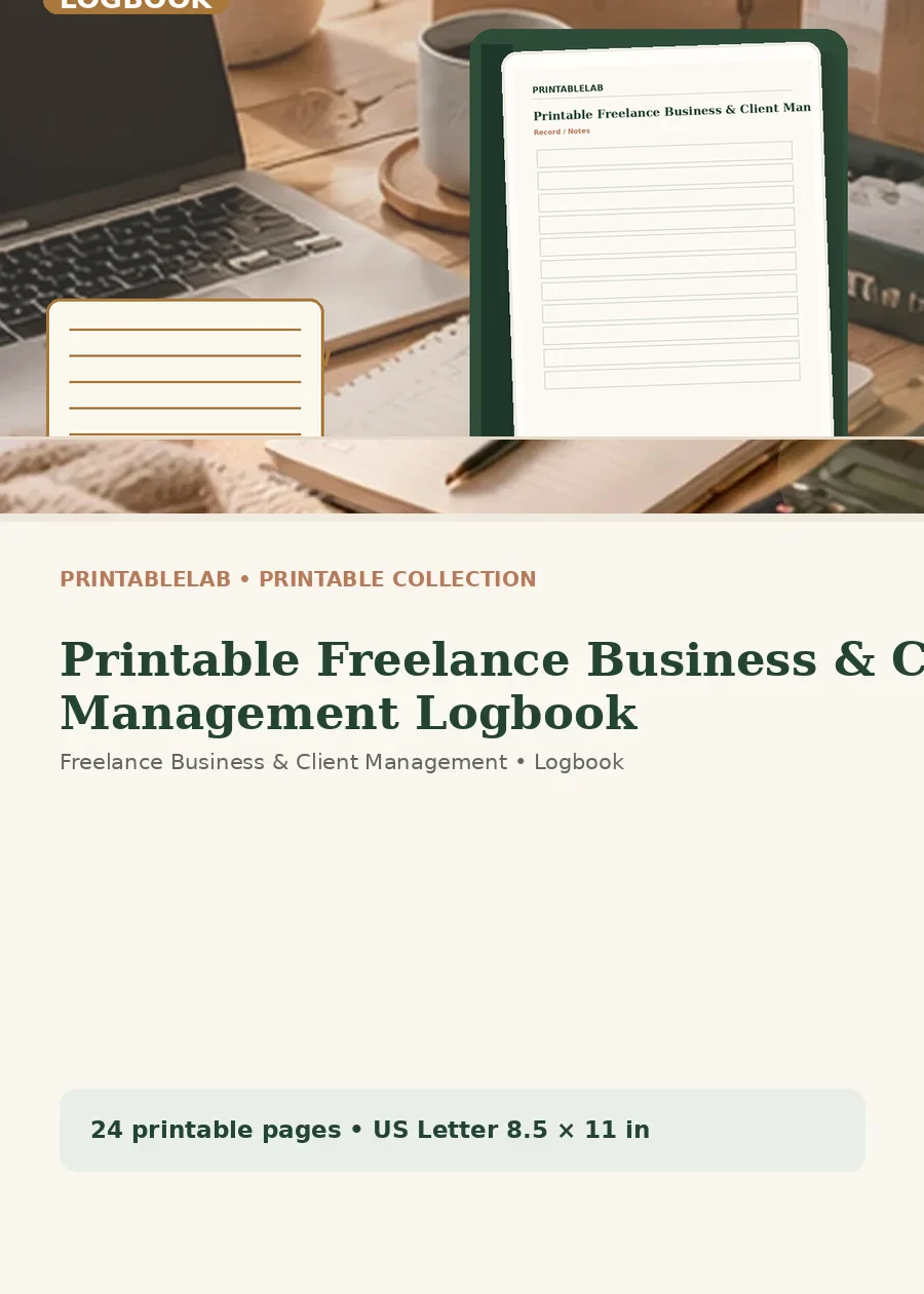 Printable Freelance Business & Client Management Logbook cover