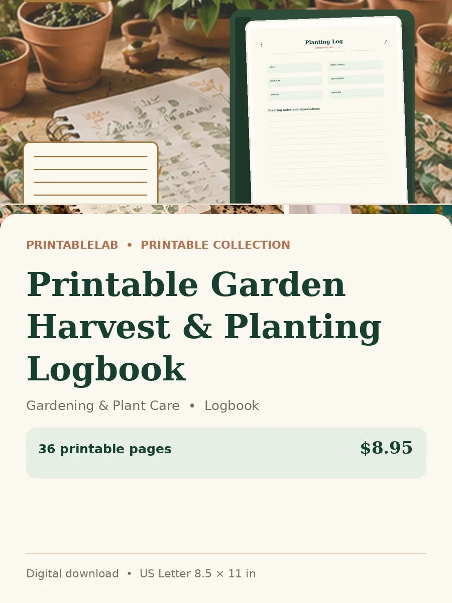 Printable Garden Harvest & Planting Logbook cover
