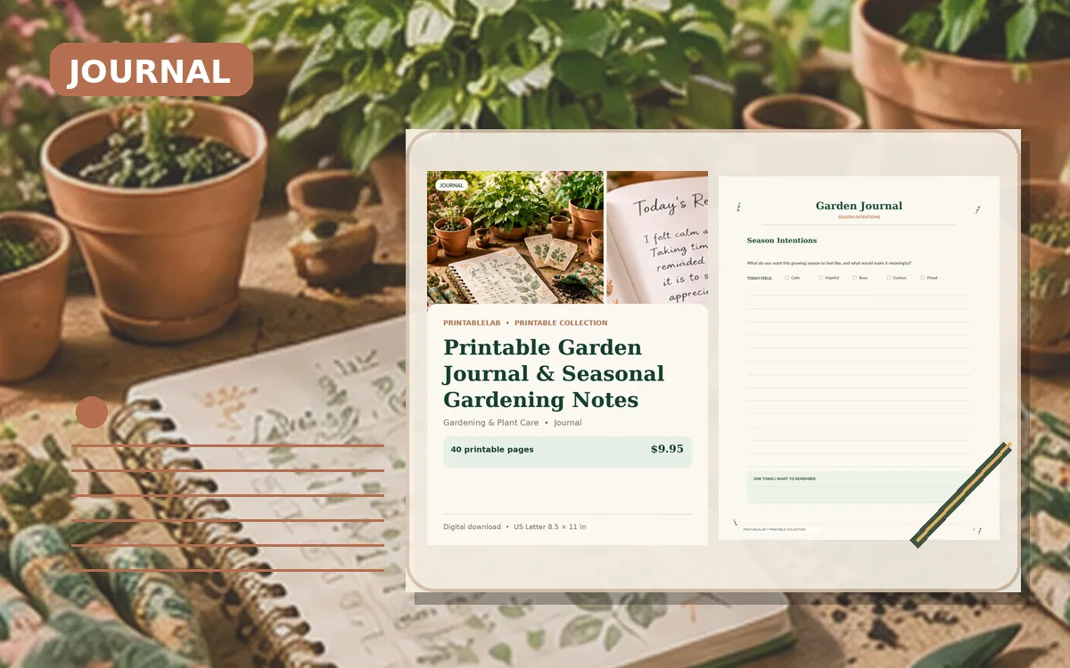 Printable Garden Journal & Seasonal Gardening Notes cover