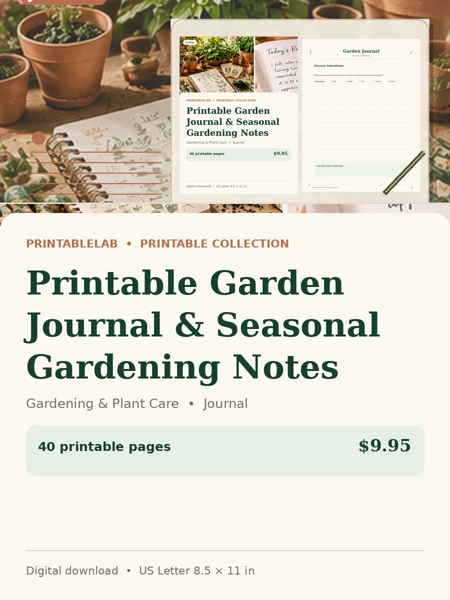 Printable Garden Journal & Seasonal Gardening Notes cover