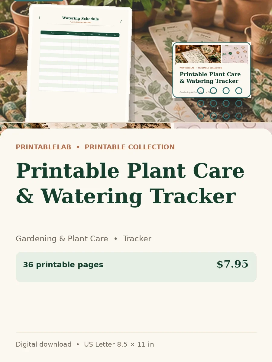 Printable Plant Care & Watering Tracker cover