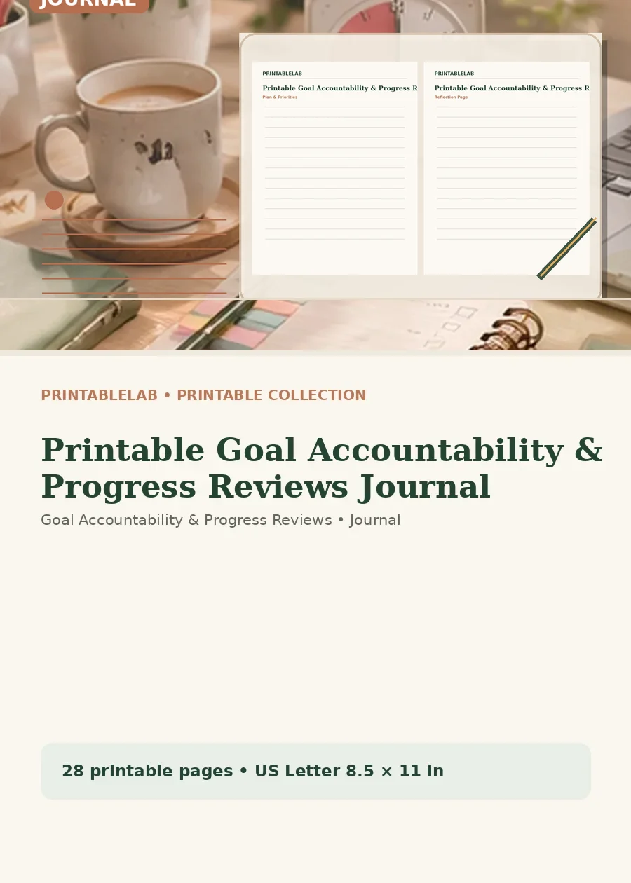 Printable Goal Accountability & Progress Reviews Journal cover