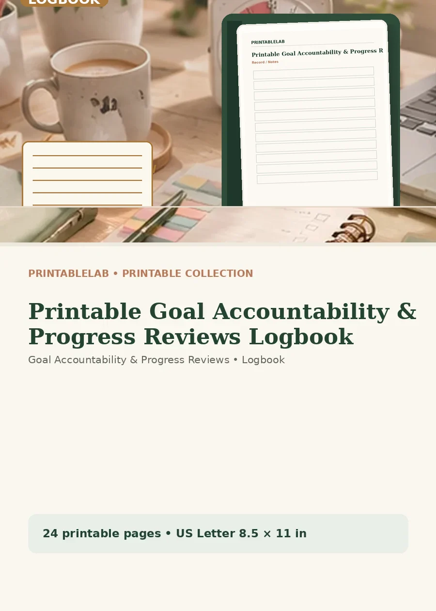Printable Goal Accountability & Progress Reviews Logbook cover